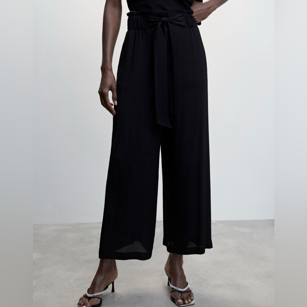 NWOT MANGO Bow Culottes Pants, Size S, Color Black